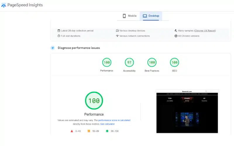 Core Web Vitals Test: Large Hosted Sitetrail Site