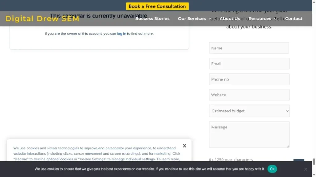 Digital Drew SEM website, captured July 2026