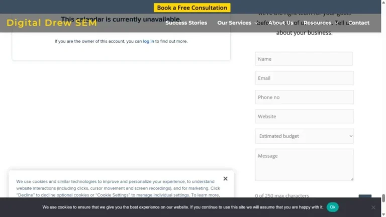 Digital Drew SEM website, captured July 2026