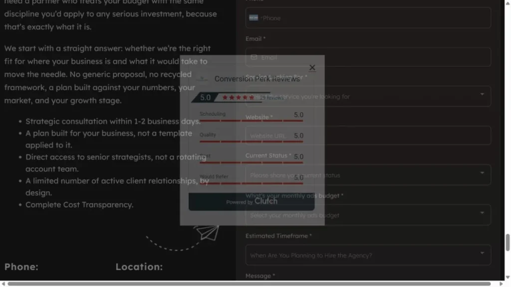 Conversion Perk website, captured July 2026