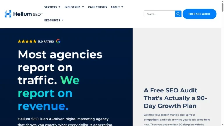 Helium SEO website, captured July 2026