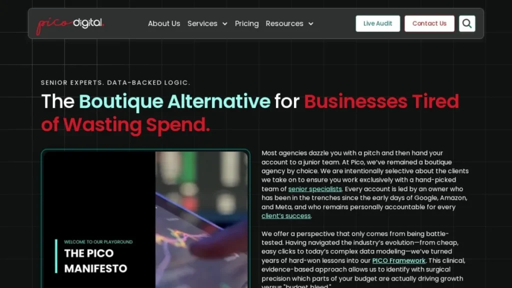 Pico Digital Marketing website, captured July 2026