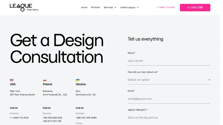 League Design Agency website, captured July 2026