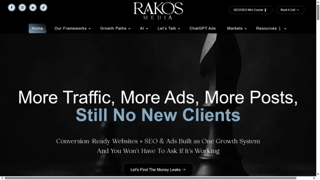 Rakos Media website, captured July 2026