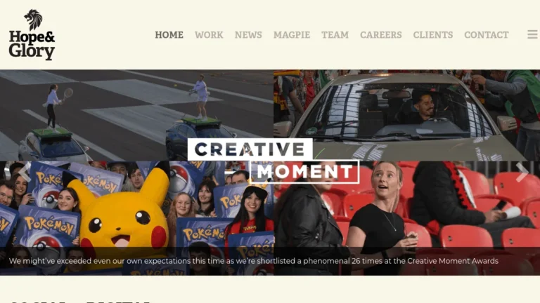 Hope&Glory website, captured July 2026