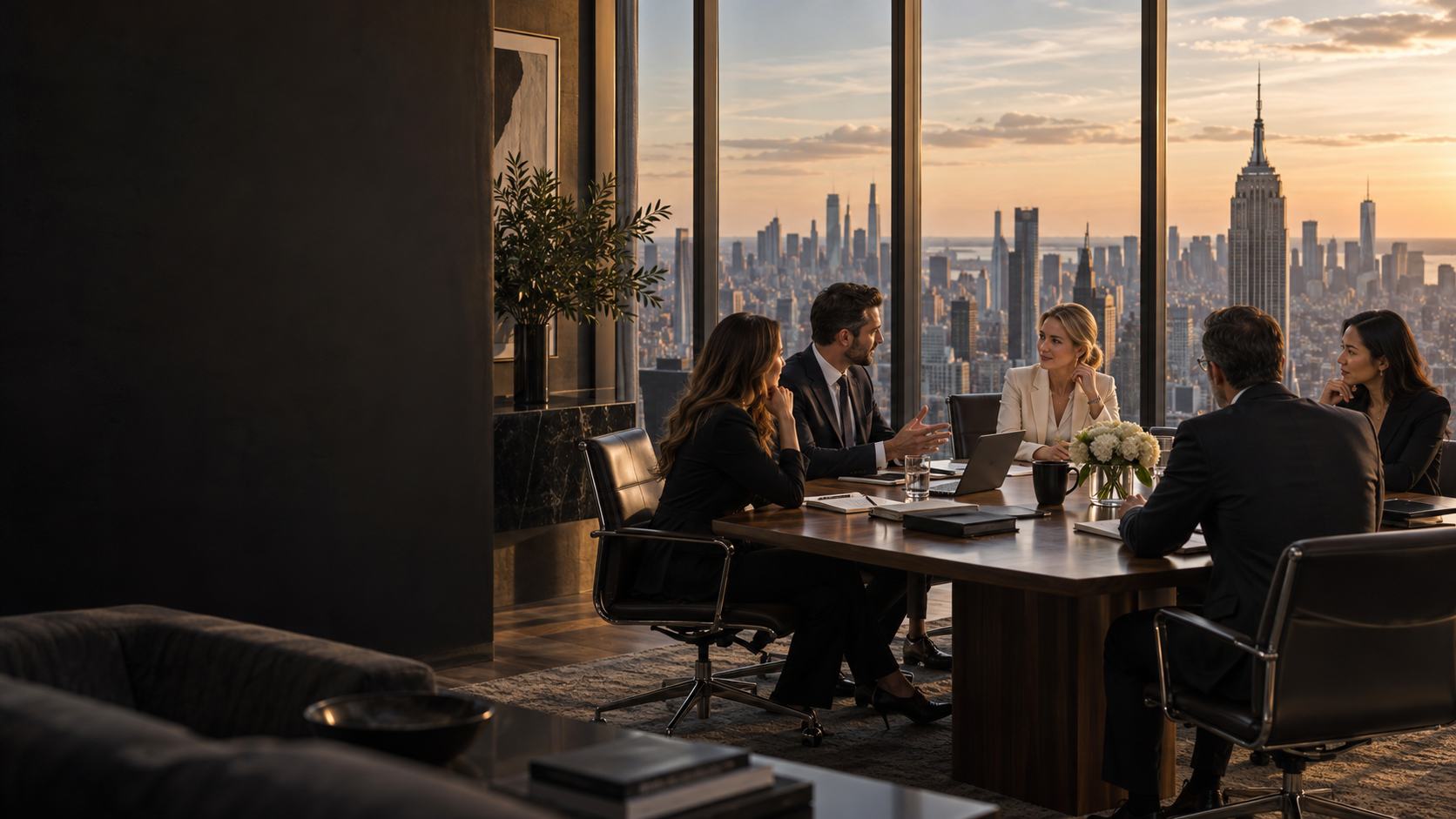Agency team collaborating in a New York City penthouse office