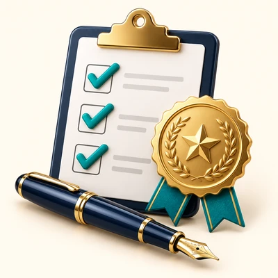Gold skills assessment badge with a performance chart